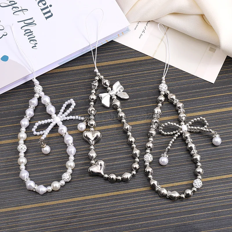 2024 Beadsed Bowknot Mobile Phone Chain Lanyard Акриловые круглые шарики мобильный телефон шарм ремешок ремешок по телефону