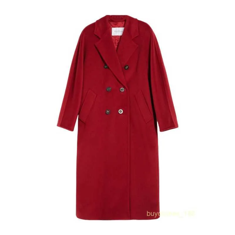 Manteau de manteau en cachemire manteau de luxe Max Maras Womens Beaver Laine et cachemire Red Double Breasted Long manteau