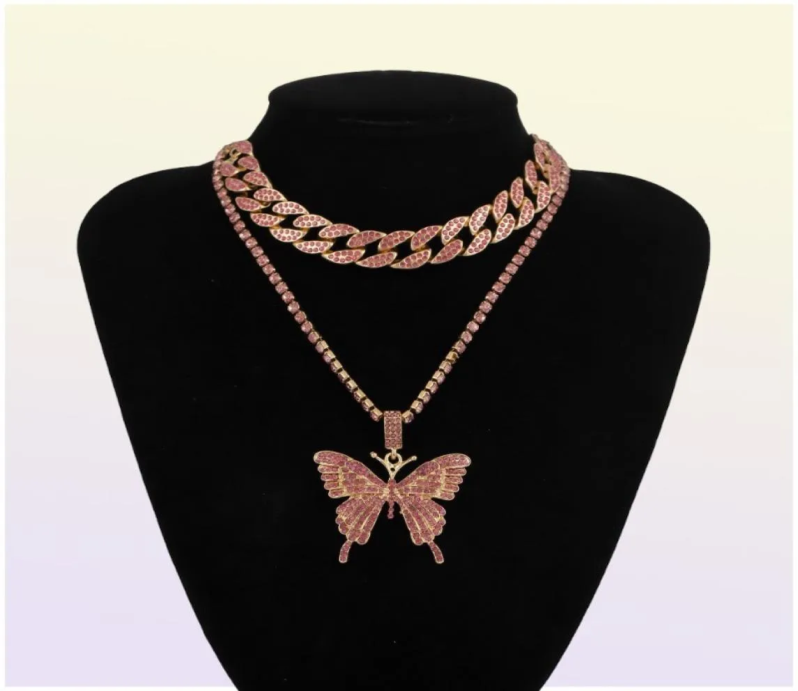 Łańcuch kubańska Big 3D Butterfly Projektant mody Luksusowe Diamonds oświadczenie wisiork Naszyjnik dla kobiety dziewczyny bioder biżuterii 6141643
