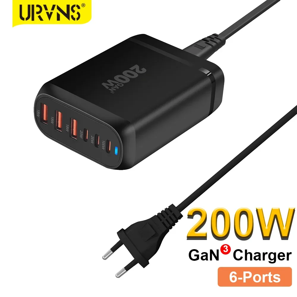 HUBS 200W USB C FAST CHARGER 6ポート充電ステーションブロックハブラップトップパワーアダプター用iPad Pro iPhone 15/14 ThinkPad Galaxy