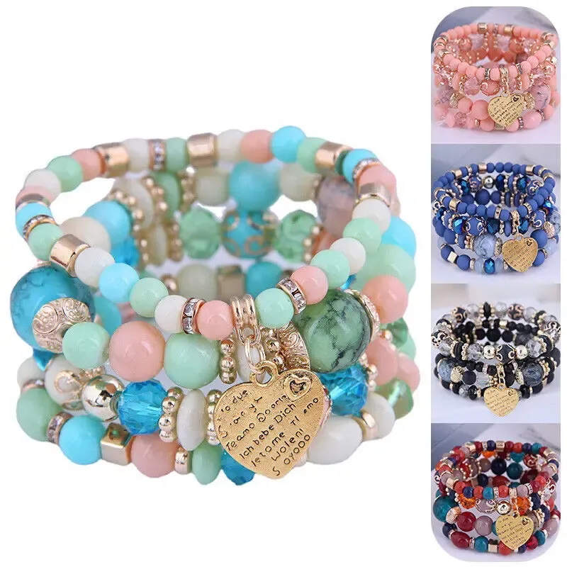 Strands 4/8pcs Bohémien Heart Charms Bracciale set per il regalo di gioielli con bracciale da yoga intrecciati regolabile intrecciati da donna