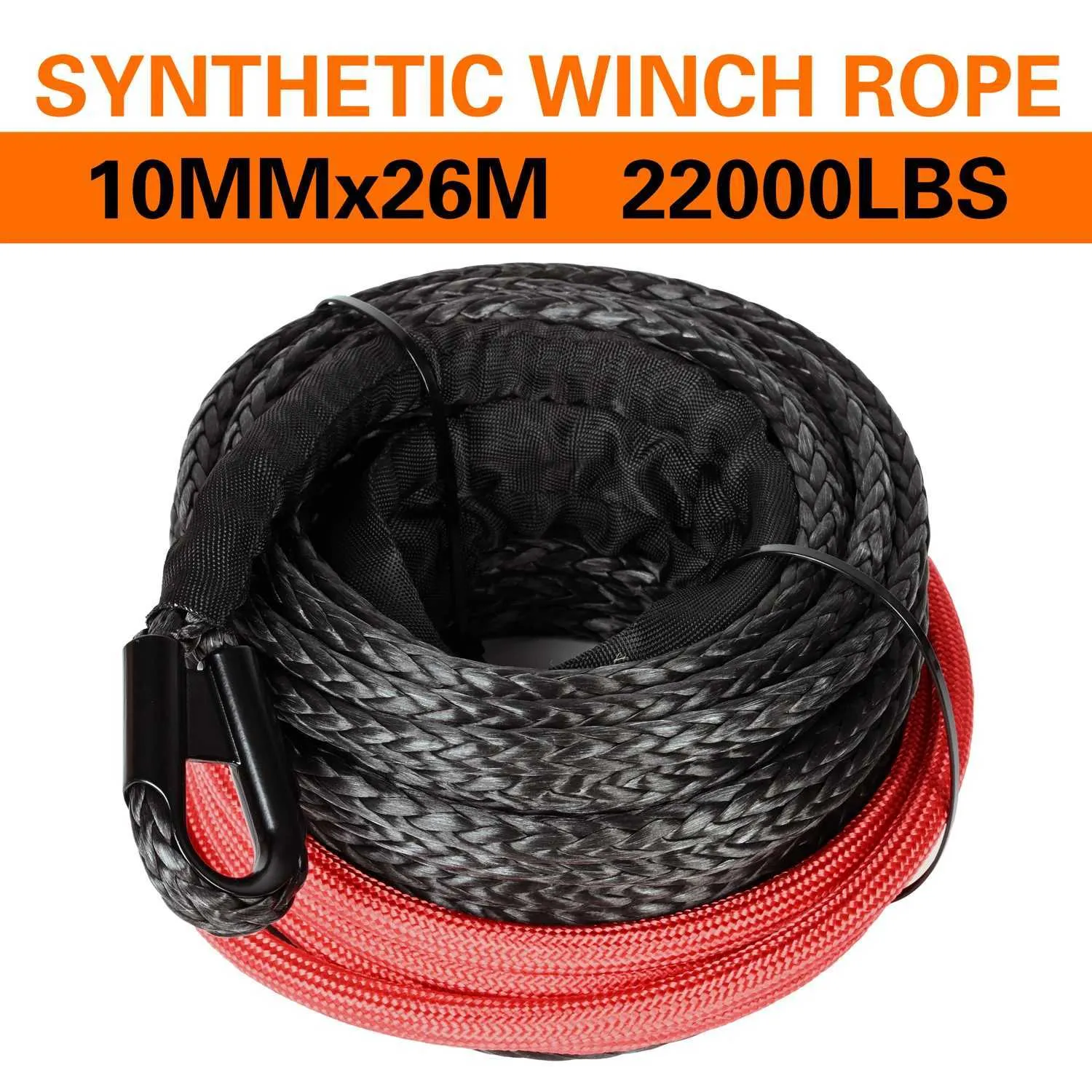 Corde à sauter Boshili 10 mm x 26m 22000 livres Câble corde de treuil synthétique avec manche de protection noire adaptée au SUV UTV ATV (noir) Y240423