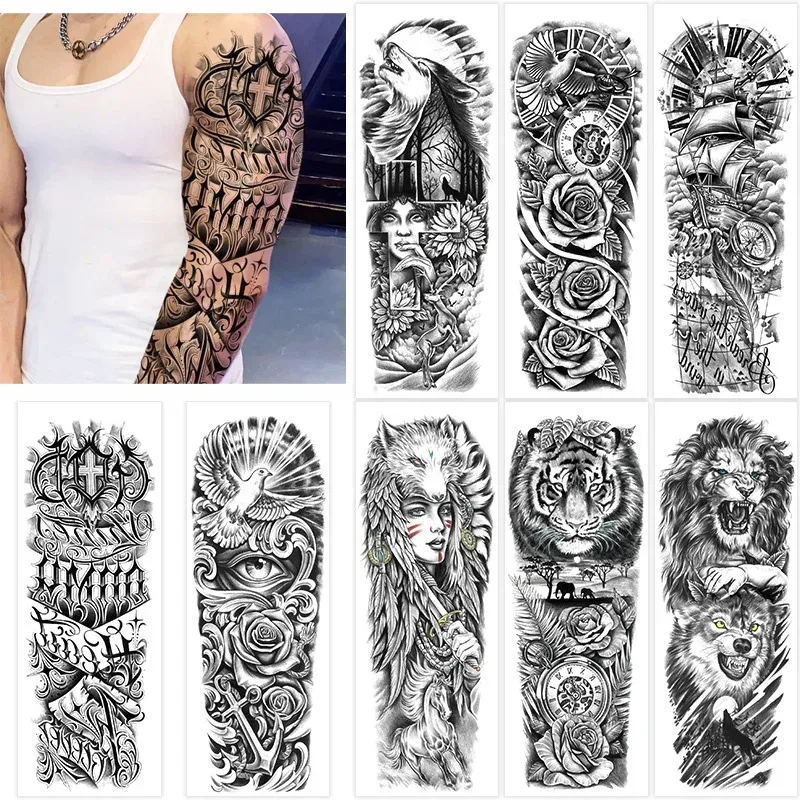 Tattoos großer Größe Herren Tattoos großer Armhülsen Tattoo Aufkleber Körperkunst Löwe Falsches Tattoo für Frauen Tatoo wasserdicht