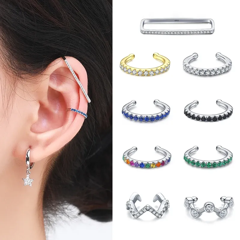 Örhängen Modian 1pc Rainbow Ear Cuff 925 Sterling Silver Fashion Unique Circle Tiny Clip Earrings For Women Girl Fine Smycken Tillbehör