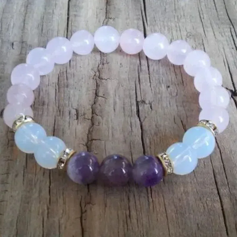 Brins Bracelet de pierre de pierre de rose Amethyst Rose quartz