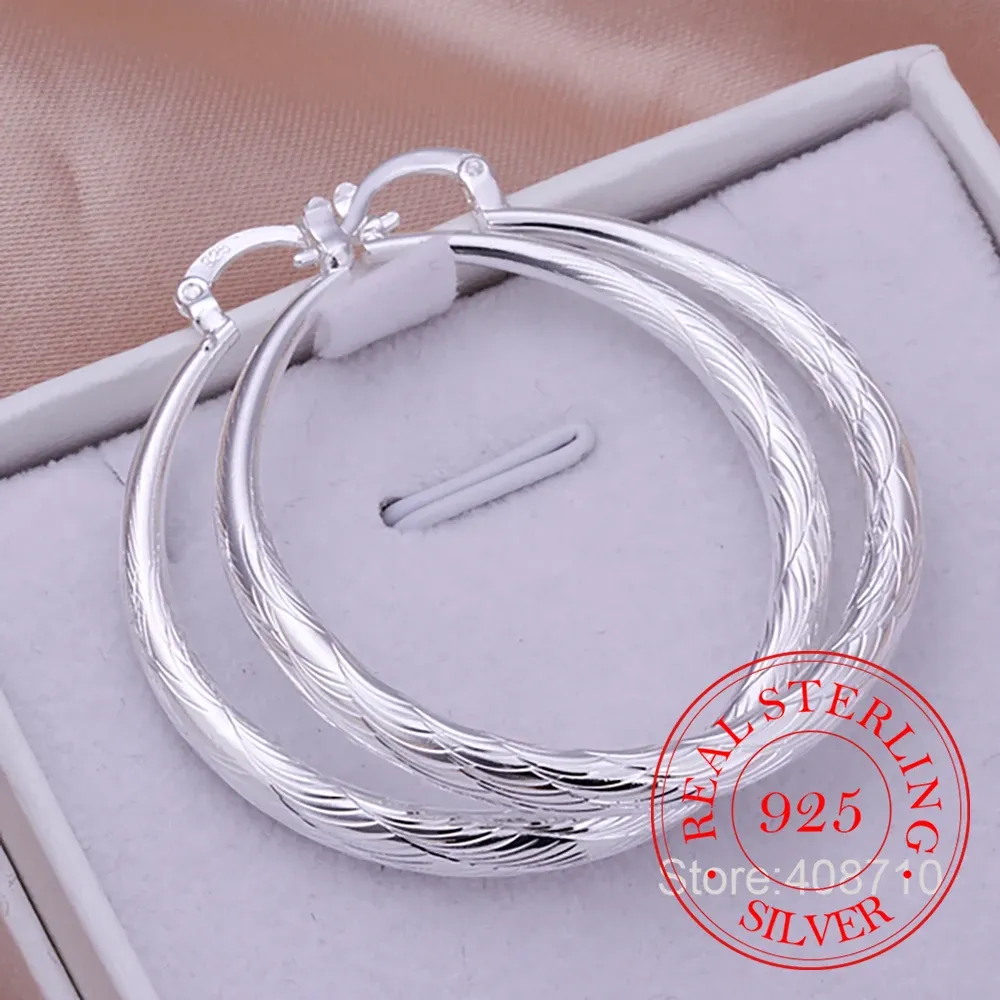 Örhängen 925 Sterling Silver Hip Hop Round örhängen för kvinnor stor cirkel 4,0 cm Piercing Hoop Earring Dropship Leverantörer