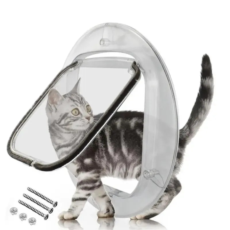 ケージ猫のインテリアドアミュート磁気透明な猫の窓ドア4ロッキング方法小犬用ペットドアフラップ猫ペット用品