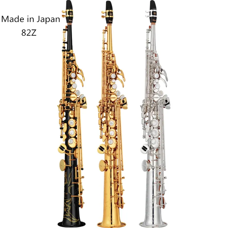 Saxophone fabriqué au Japon 82Z en laiton droit soprano bb sax plat saxophone instrument de coque naturelle de coque naturelle clés de la carle de carle de carre