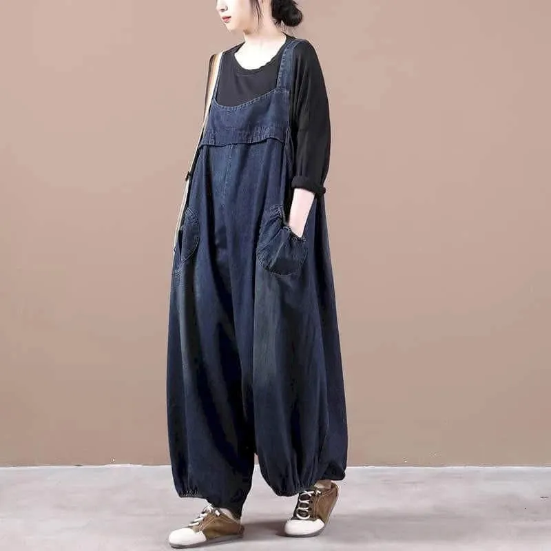 Oversized Denim Jumpsuits for Women Korean style Playsuit Wide Leg Pants Loose Trousers Overalls for Women Clothes 240409