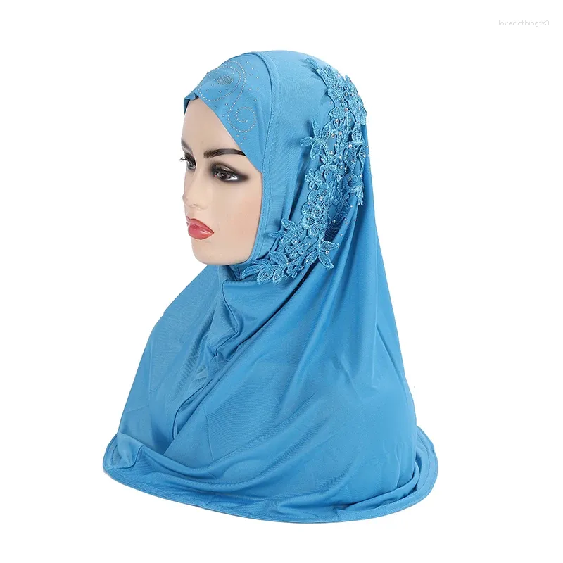 Abbigliamento etnico h027 bellissimo hijab musulmano Big Gilrs con pizzo e pietre Cappello a scialle di sciarpa islamica Cappello per la scricchioli