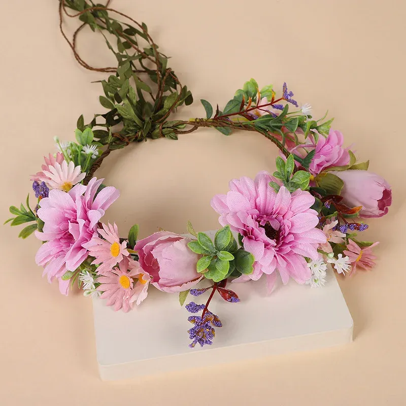 New Floral Crown Wreath Headband Boho Sunflower Hairband for Women Girls Wedding Headwear Bride Hair Accessories