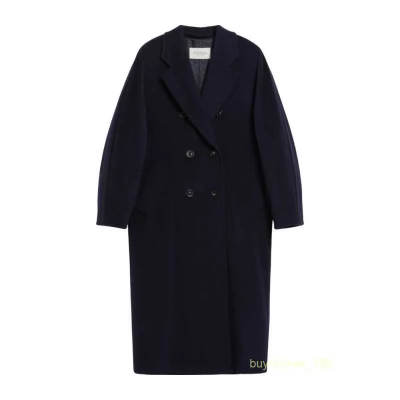 Manteau de manteau en cachemire manteau de luxe Max Maras Womens Navy Blue Wool Cashmere Beaver Double Breasted Coat