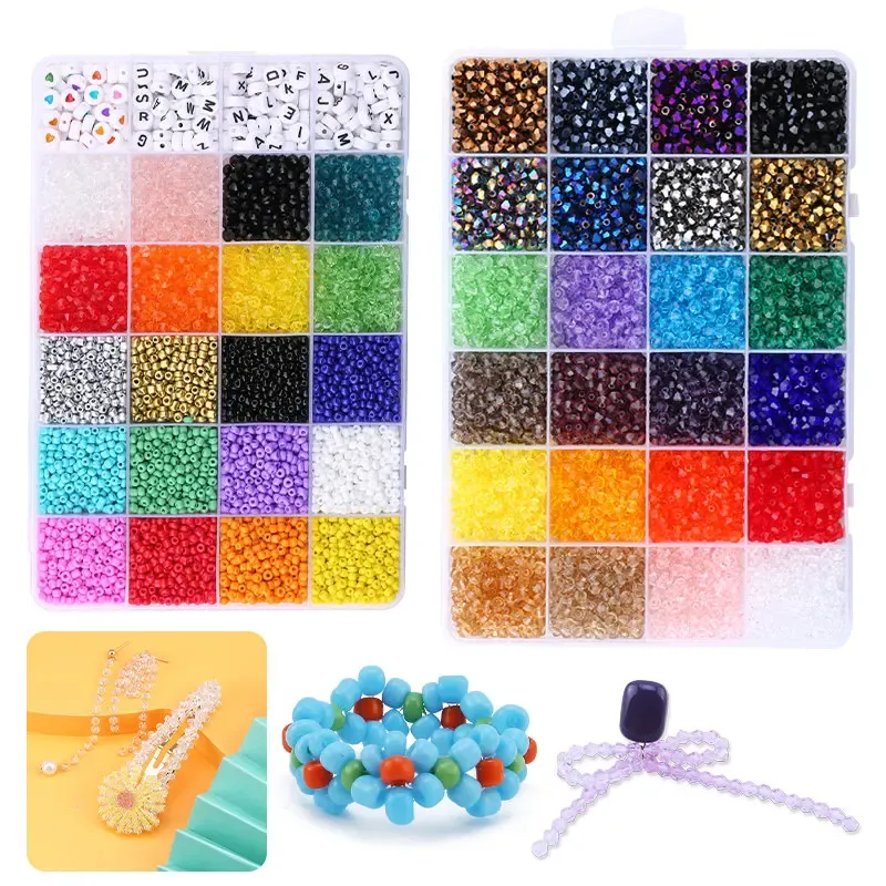 Strands Glass Seed Beads Kit Alphabet Letter Beads Faceted Loose Spacer Beads for Jewelry Making DIY Earring Bracelet Accessories