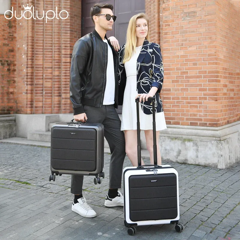 Luggage DUOLUPLO 2023 New Men 18'' 20''Carry On Suitcase Aluminum Frame Travel Front Laptop Pocket Luggage Women PC Business TSA Lock