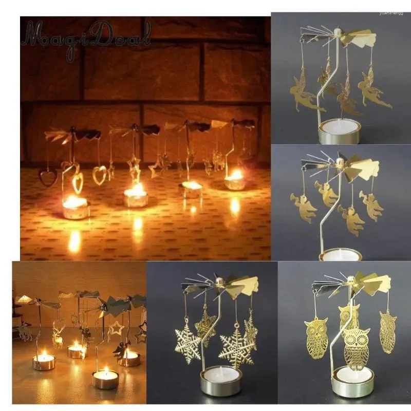 Candle Holders Christmas Windmill Decor Rotating Tea Light Holder Candlestick Ornament- Snowflakes Elf Star Heart Tree Reindeer
