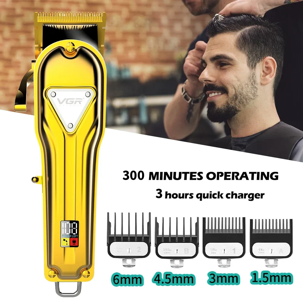 Aparador de cabelo recarregável sem fio VGR para homens de cabelo de cabelo de cabelo de cabelo profissional Clipper barba barbeiro kit de barbeiro