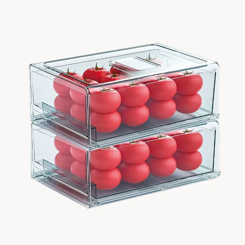 Organization Refrigerator Organizer, Pantry Organization and Storage Bins,Plastic Stackable Storage Bins with Drawers, for Fridge Kitchen