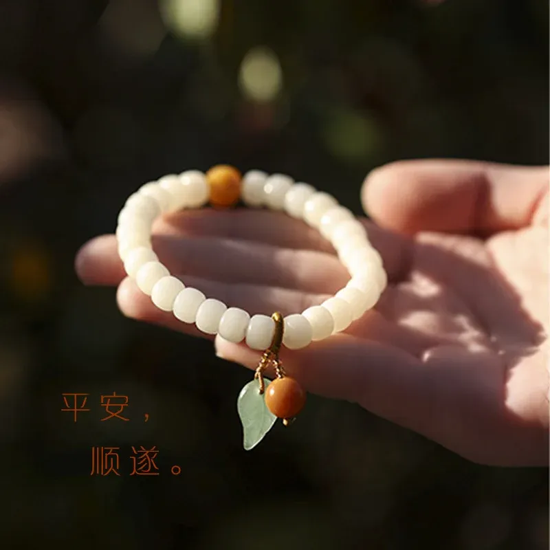 Strands Fresh and elegant temperament elegant white jade bodhi root creative bracelet beads play allmatch female girlfriends gift