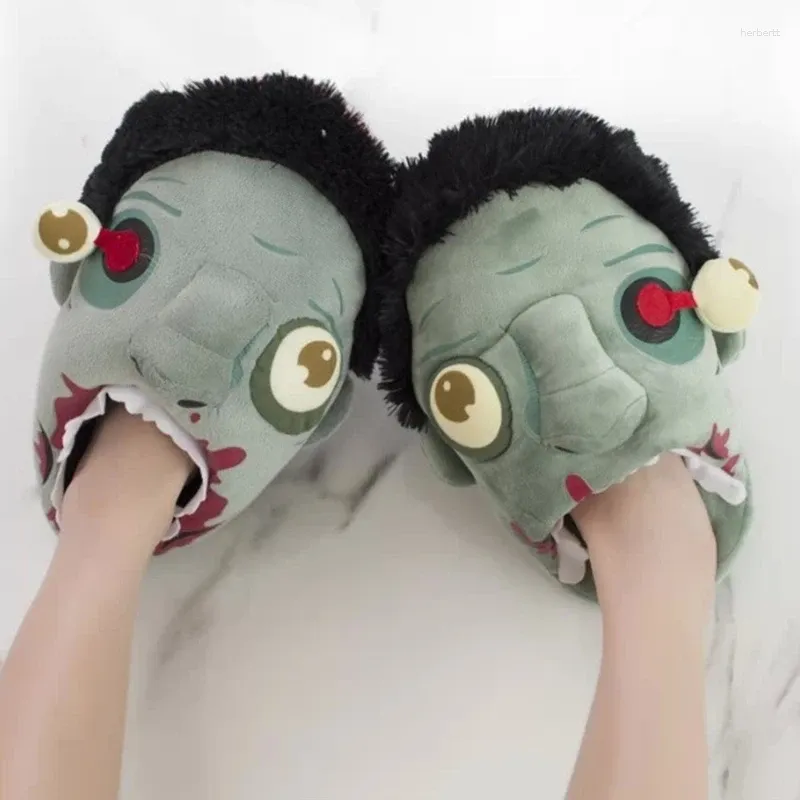 Pantofole sandali pluhi di peluche per interni inverno weird zombie house comoda camera da letto calda scorrevole doni di Halloween