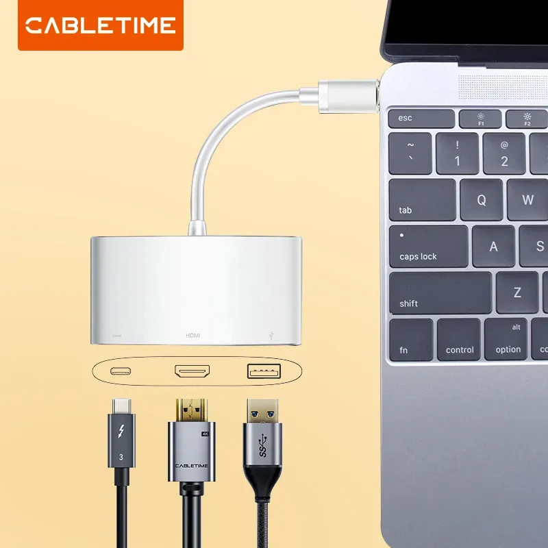 Hubs CABLETIME USB C Hub to HDMI VGA 4K Type C to HDMI USB 3.0 Adapter USB C Converter for Huawei matebook X 13 Macbook pro air C207