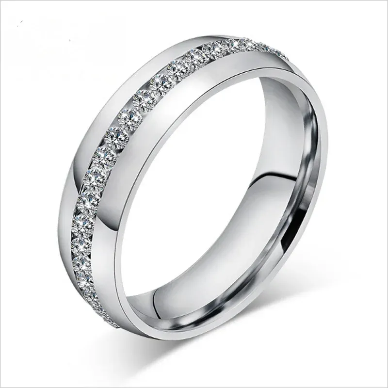 Band söta vintage rostfritt stål ring anel inlay reinestone brudgagemang bröllopsring för kvinnor julklapp mode smycken