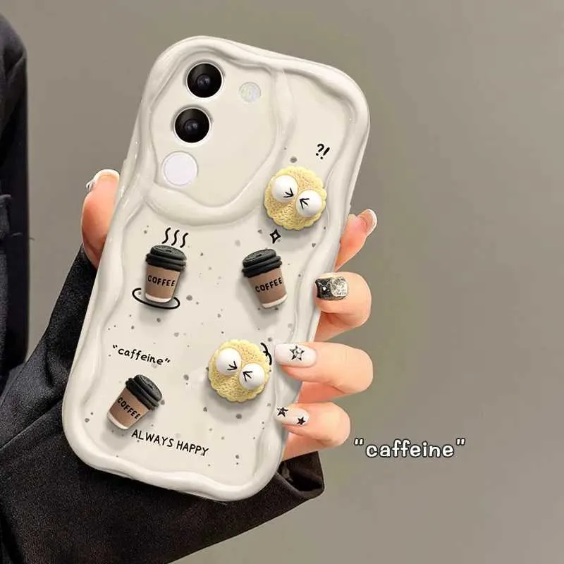 Cep Telefonu Tamirleri Sevimli 3D Kahve Oyuncak Karikatür Dalgası TPU Yumuşak Telefon Kılıfı İPhone 11 12 Pro 13 Mini 14 Plus 15 PRO Max X XS Max Xr 7 8 Plus SE 2020 Y240423