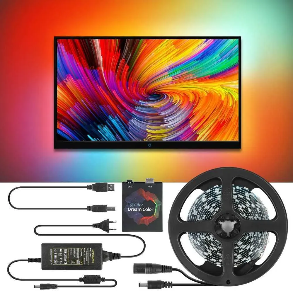 5V WS2812B USB LED -Streifenleuchte, 5050 RGB Dream Color Ambient TV -Kit für Desktop -PC -Bildschirm Hintergrundbeleuchtung (Mehrfachlängenoptionen) LL