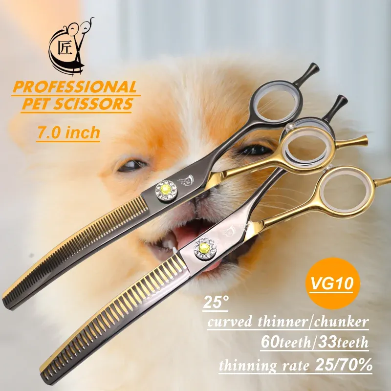 Sax Crane Professional 7 tum Highend Dog Grooming Scissors krökta tunnare sax för hundar Animal hår tunnare Tijeras Tesoura