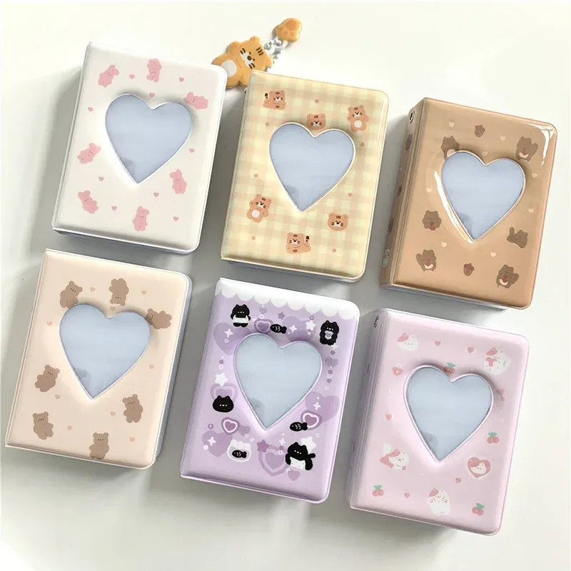 Albums Cute Love Heart Photo Album 3 Inch Photocard Holder Idols Cards Collect Book 40 Pockets Mini Kpop Card Binder Name Card Storage