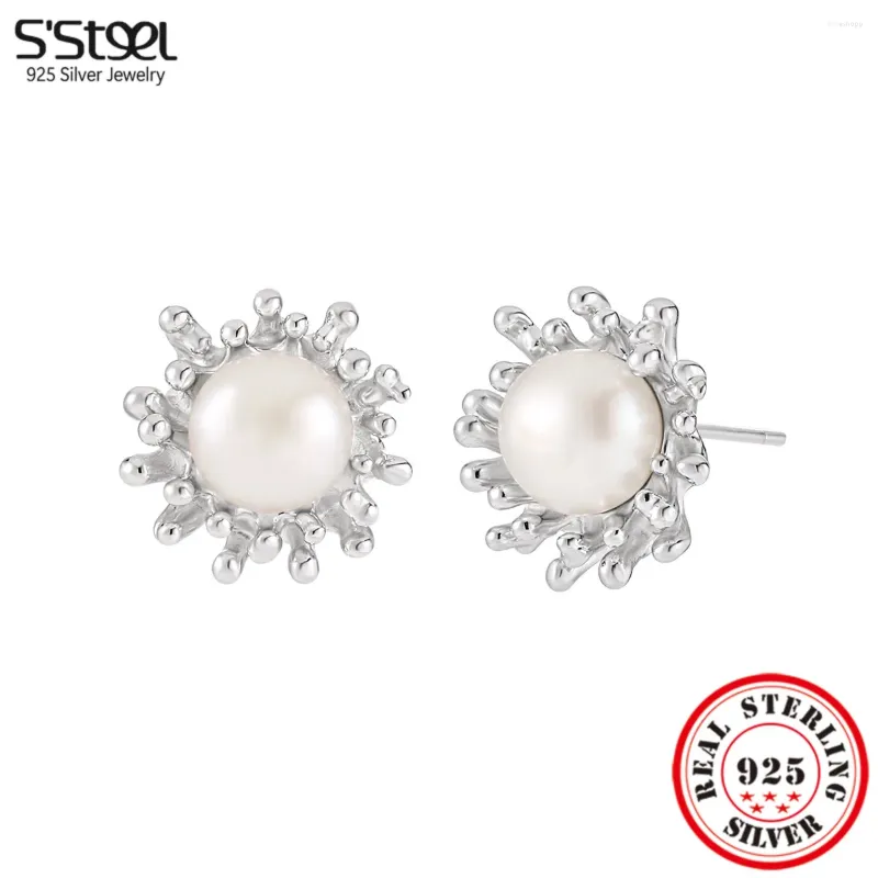 Pendientes de semental S'Steel Genuino 925 Plata Irregular Lava Perlas Naturales Regalos para mujeres Lindas joyas finas de boda nupcial de lujo