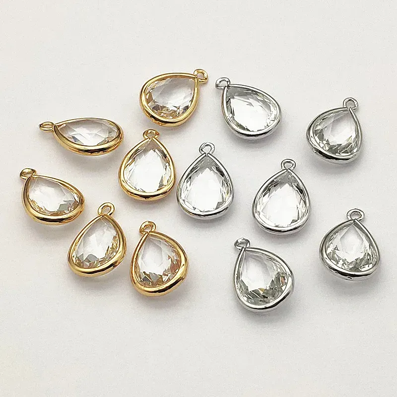 Halsband Ny ankomst! 19x12mm 50st Glass/kopparhängen släpper charm för handgjorda halsband/örhängen DIY -delar, smyckesfyndkomponenter