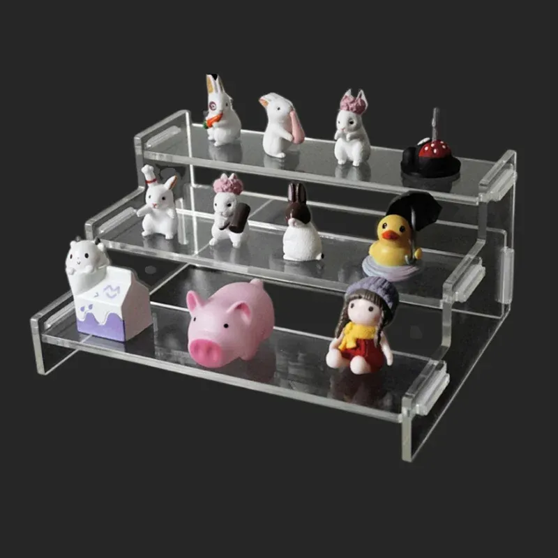 Racks Transparent Acrylic Display Stand 3 Tier Clear Ladder Holder Rack for Toy Figurine Funko Storage Cupcake Model Shelf Accessories