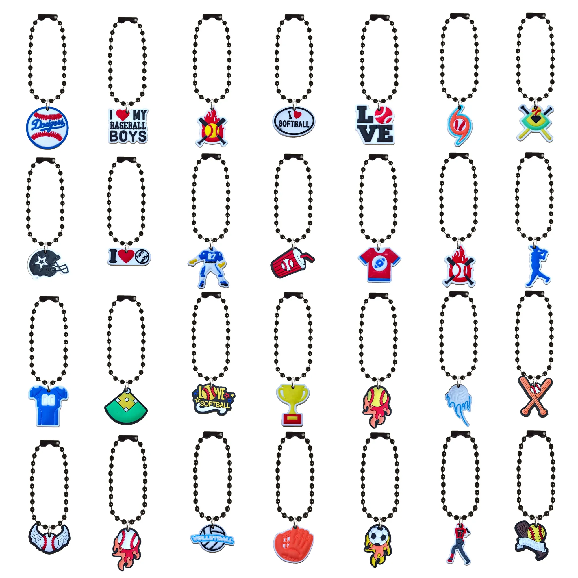 Keychains lanyards 28 stcs nieuwe honkbal sleutelhanger korrel kleur charme sleutel ring hangende ketens accessoires voor tassen meisjes armband sho otdxh