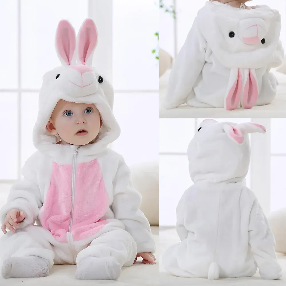 Endelar tecknad flanell baby rompers unicorn kanin panda pajamas bomull baby pojke flickor djur kostym baby jumpsuit kigurumi outfit