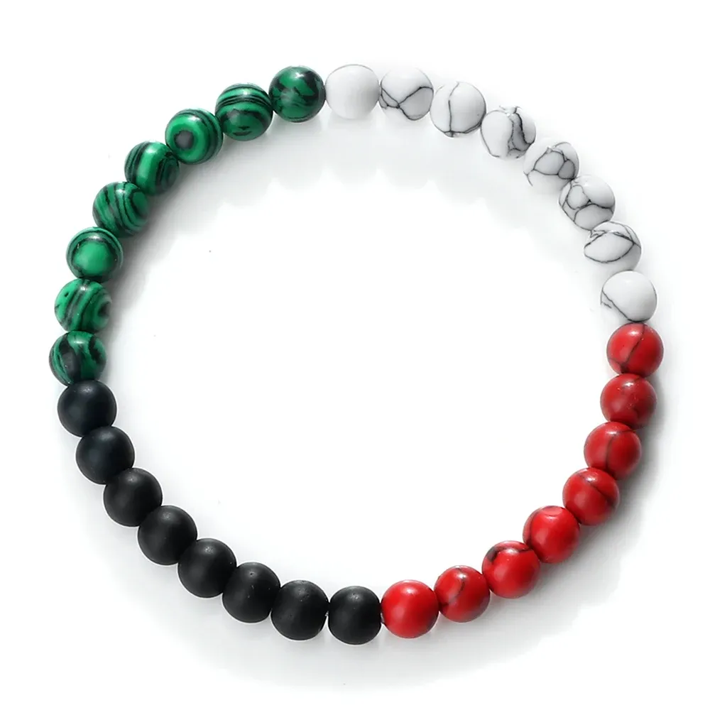 Strands Palestine Russia National Flag Bracelets for Women 6mm Natural Red Blue White Stone Malachite Beads Bracelet Fashion Men Jewelry