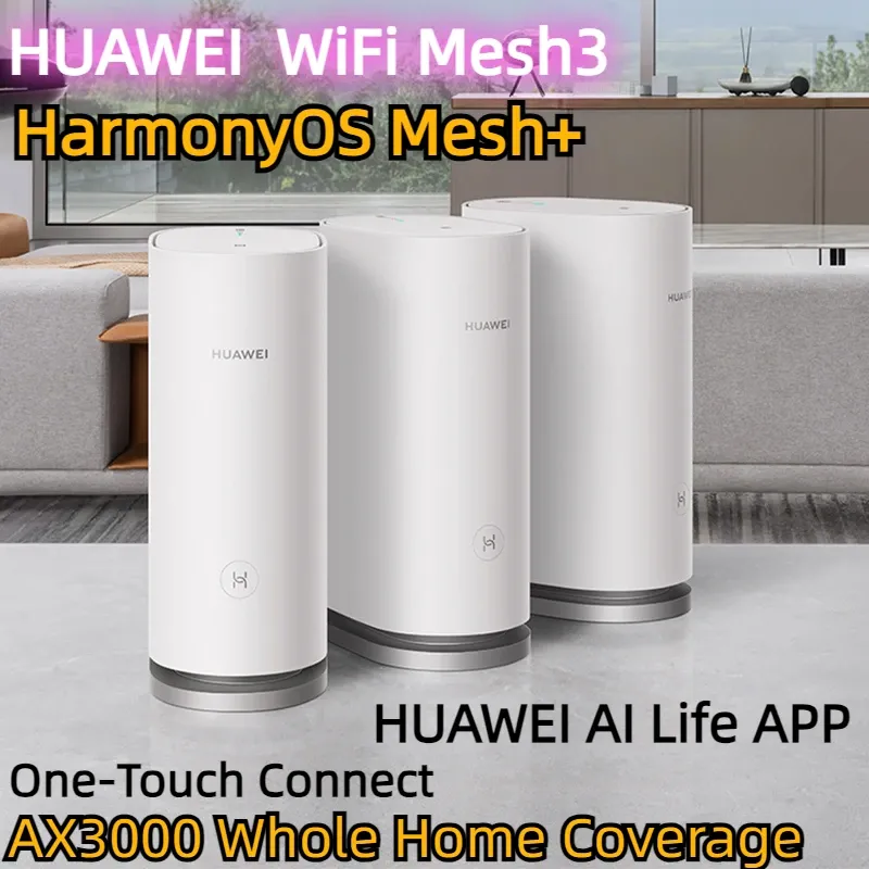 Router Huawei WiFi Mesh 3 Router mit gebauter Antenne, Gesamthäuserabdeckung, One Touch -Konnektivität, Harmonyos, WiFi 6, Ax3000, WS8100