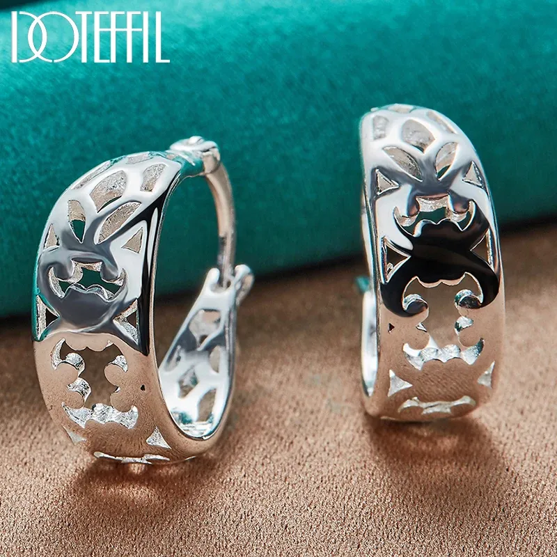 Oorbellen DOTEFFIL 925 Sterling Silver Geometric Hollow Hoop Earring For Woman Charm Engagement Party Wedding Party Sieraden Gift