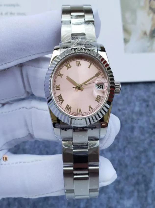 Women039s zegarek różowy utwór mechaniczny automatyczny ramka półksiężyca zegarek ze stali nierdzewnej 31 mm moda na rękę 9968205