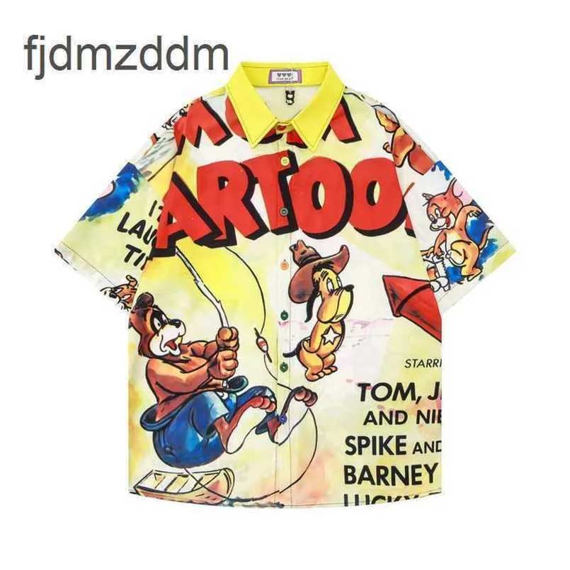 Modedesignerin Herren- und Frauenhemden lässig Cartoon Tom Jerry kurzärmelig gedrucktes Hemd Spaß süßes Mädchen süße losen Strickjacke Sommer