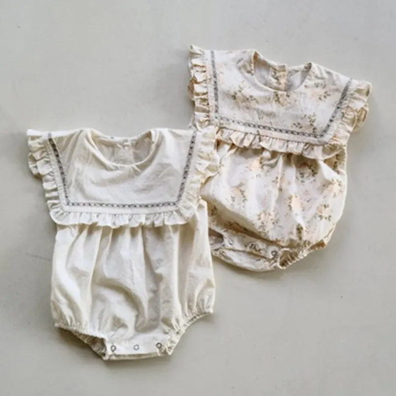 Endelar Baby Floral Rompers söta ruffles spetsar overaller nyfödda flickor kläder infantil baby flickor ärmlös romer jumpsuit 024m