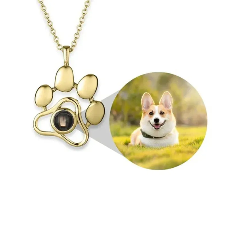 Simple Paw Shaped Po Custom Projection Necklace with Your Pet Family Memory Gift Dog Projection Necklace Family Memory Gift 240409