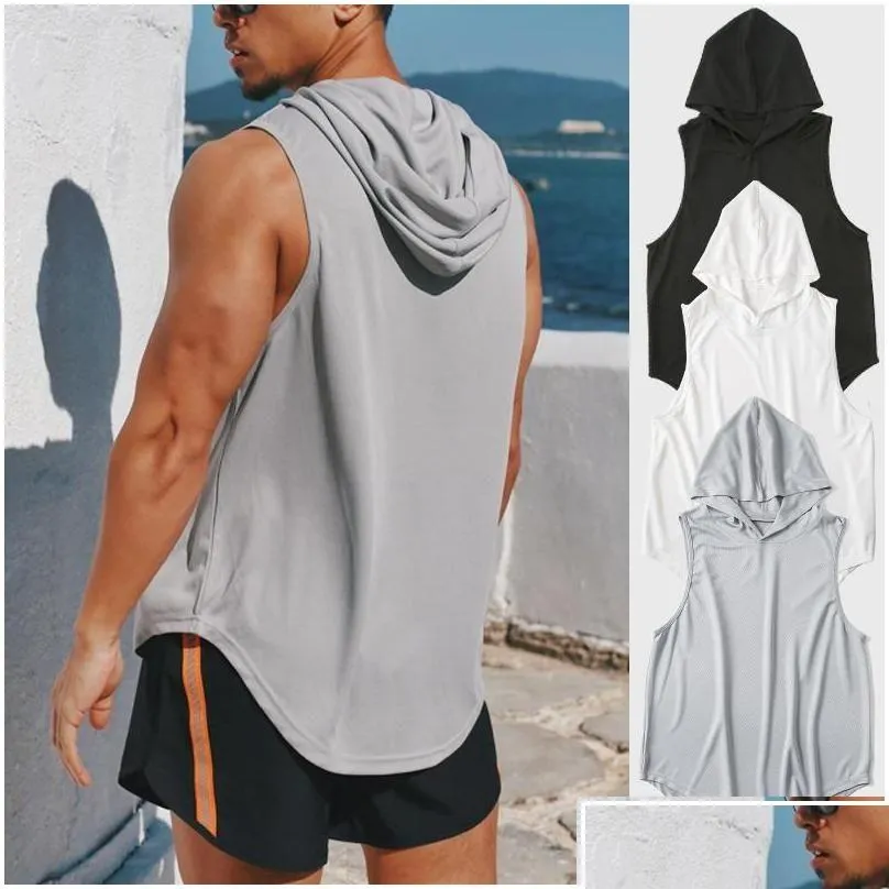 Йога наряд для спортивной одежды Фитнес Мужчина хлопок с капюшоном с мужским бодибилдингом стрингеры майки