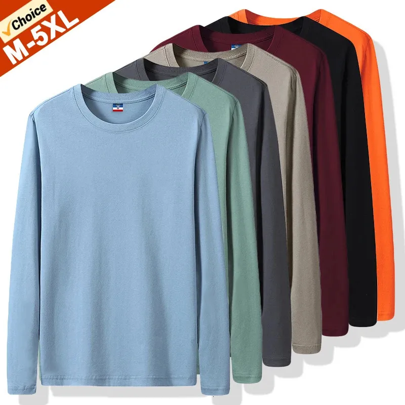 4XL 5XL Plus Size TShirts Men Long Sleeves Cotton Tops Male Tees Basic Plain Tshirt Tee Shirts Underwears 240411