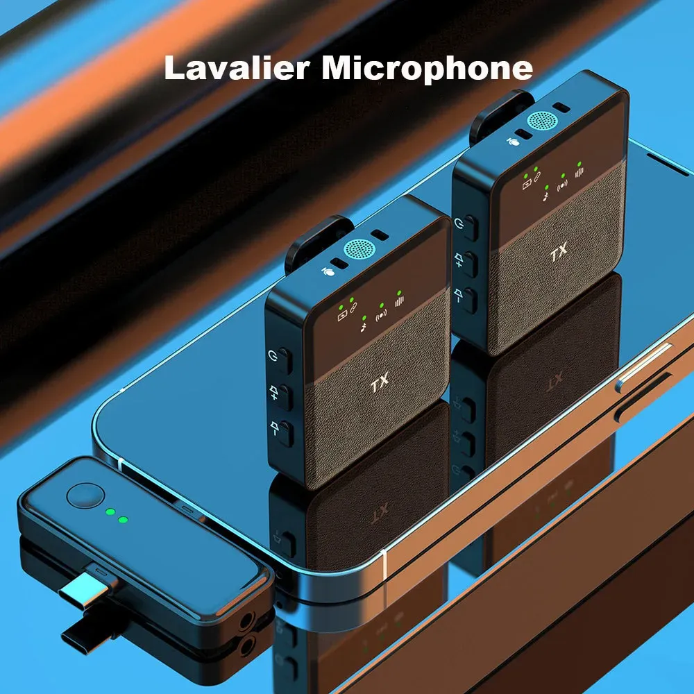 Microfoni Nuovi trasmettitori del sistema microfono a lavaliere wireless da 2,4 g con cavo audio da 3,5 mm per fotocamera per smartphone