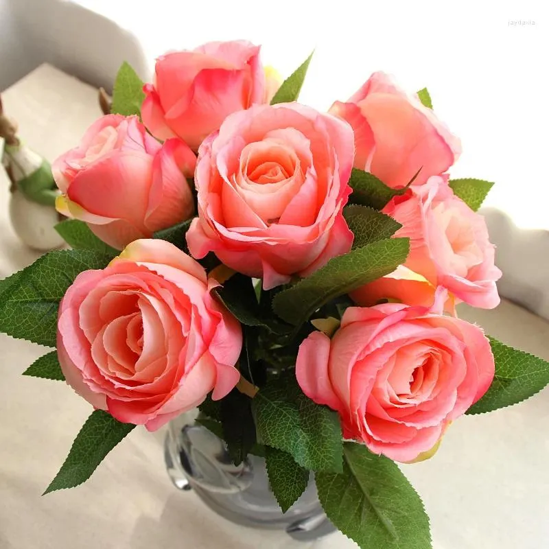 Flores decorativas de seda rosa artificial para la boda/decoración de la casa Bride ramo de ramo de ramo polo corto