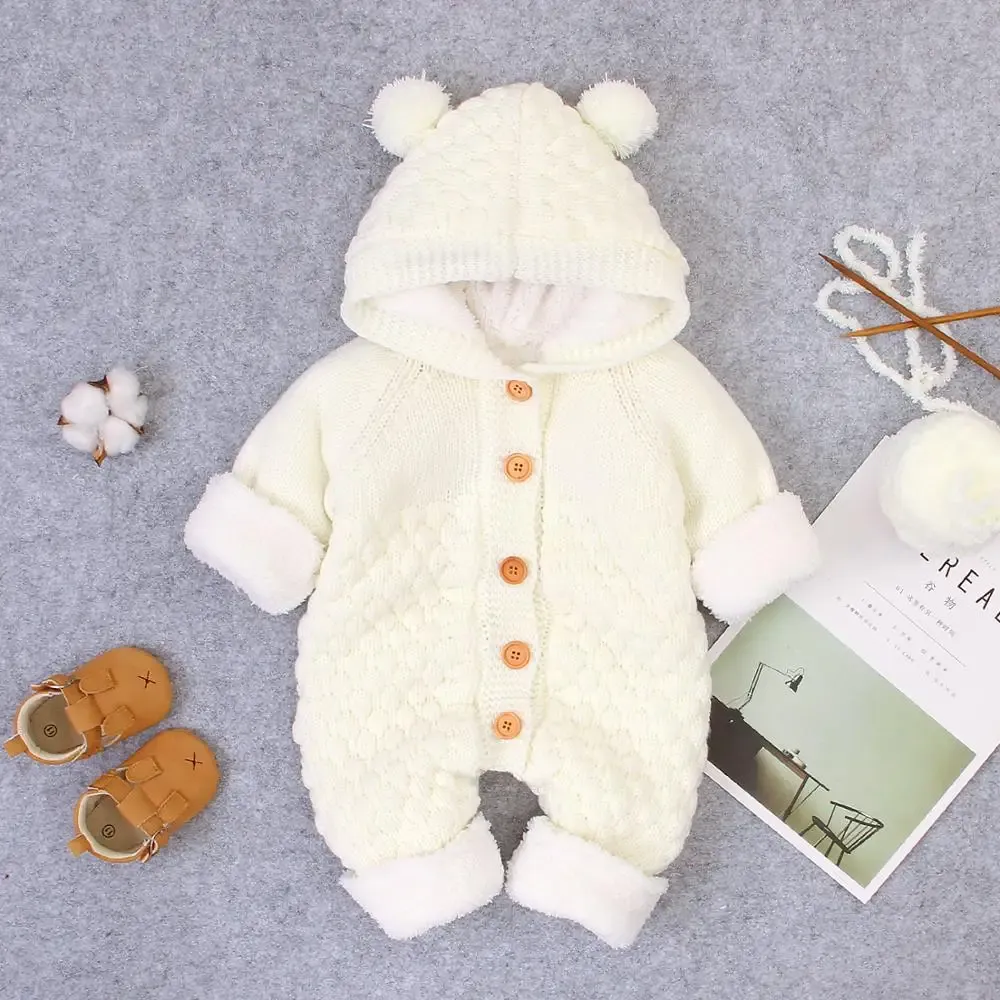 Één-stuks baby rompers lange mouw winter zachte warm gebreide pasgeboren fleece jumpsuits peuter jongensmeisjes outfits een stuk kindertrui