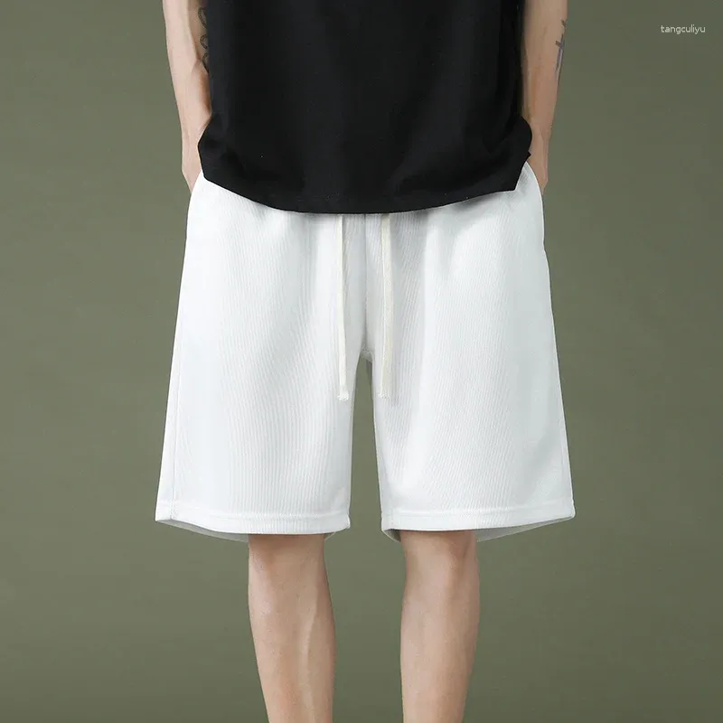 Shorts masculins 2024 Corée Fashion Couleur solide Sports Summer Summer Garçons Polyme DrawString Simple Elastic Pocket Loose Casual