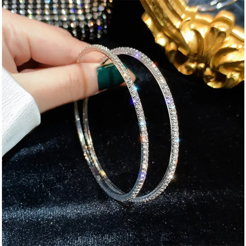 Kolczyki duże okrągłe kolczyki obręczy dla kobiet bijoux geometryczne kolczyki dhinestone stwierdzenie biżuterii