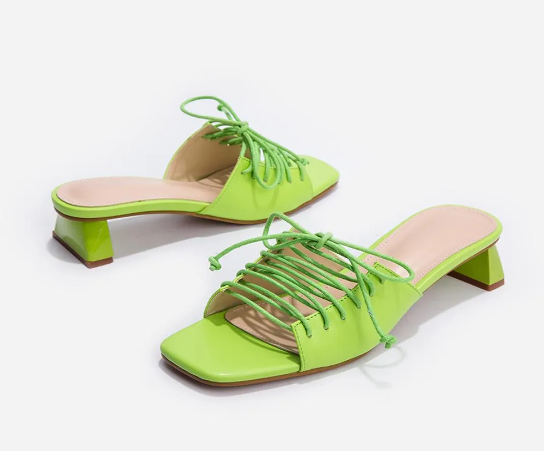 2021 Nieuwe stijl sandalen vrouwelijk sexy mode dik met open teen kruisbanden dames mode slipper groen groene hoog quality lederen leer 8916941