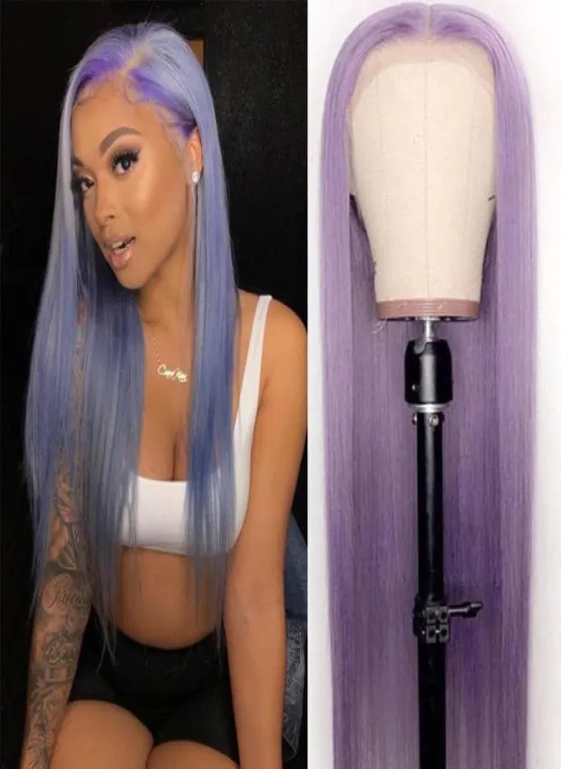 Partie médiane Couleur violette en dentelle Perruques avant Cheveux bébé pour les femmes noires longues cheveux raides résistantes à la chaleur brésilienne BlueGreenpink2980857